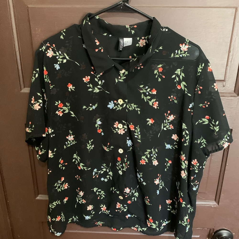 Black Floral See-Through Top